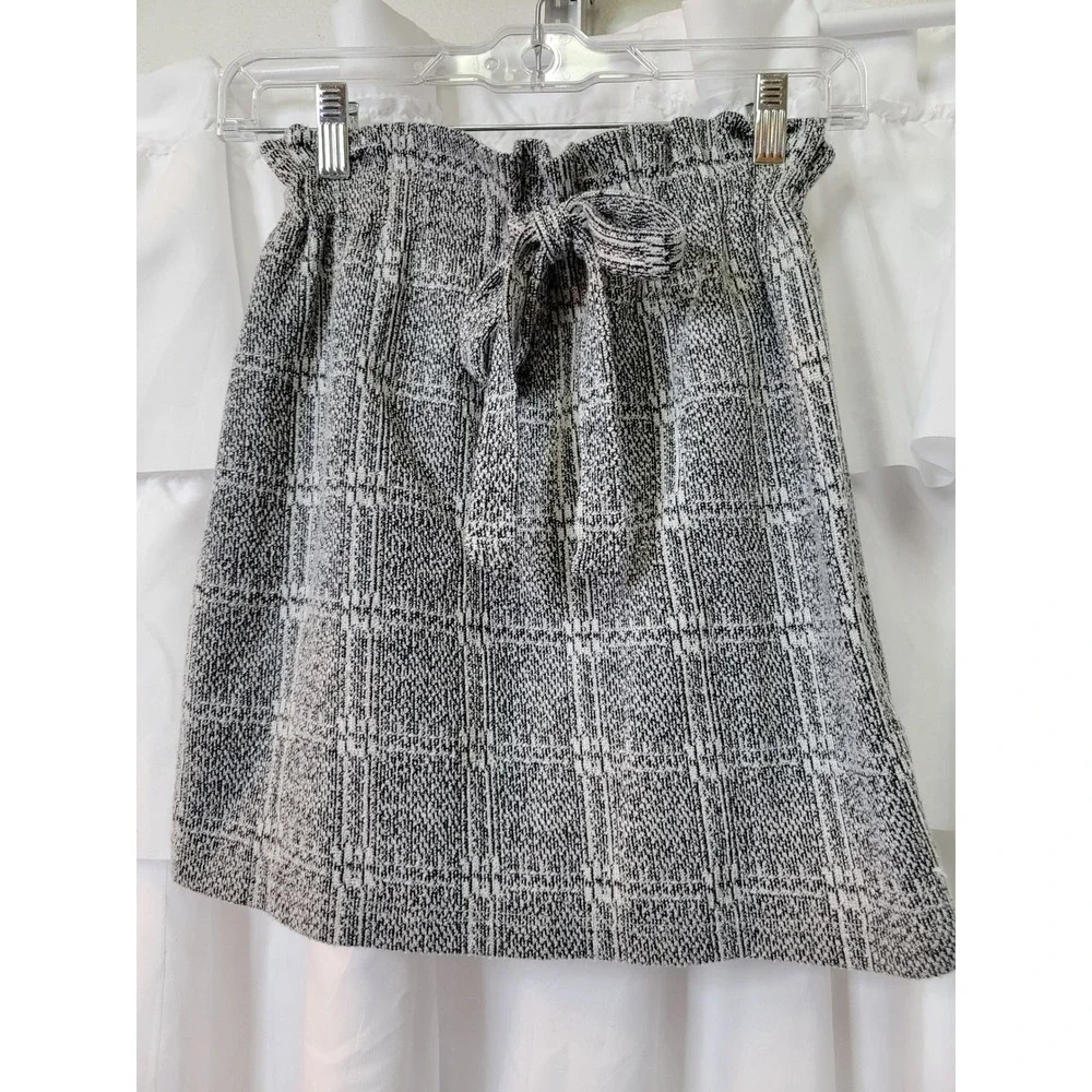 Topshop Petite Black White Plaid Paperbag Waist Mini Skirt Tie Belt Size  2 2031